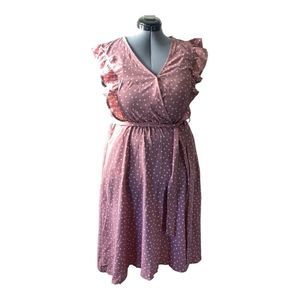 Pocket up pink and white ruffle dress